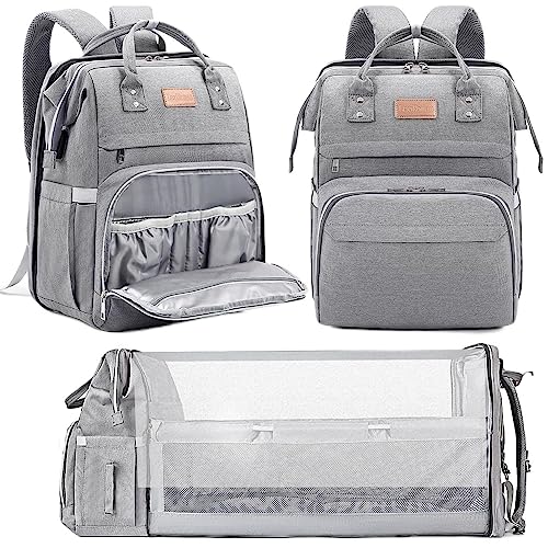 Diaper Bag Backpack, Large Capacity Multifunction Diaper Backpack with Changing Pad for Boy Girl, Travel Baby Bag for Moms Dads, Baby Registry Search Shower Gifts Waterproof and Stylish Gray by Quanzhou Wokuai Luggage Co., Ltd