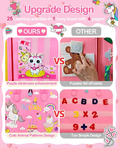 Exorany Busy Board Montessori Toys for 1 2 3 4 Year Old Girls & Boys Gifts, Sensory Toys for Toddlers 1-3, Autism Educational Travel Toys, Preschool Activities for Learning Fine Motor Skills (Pink) from Exorany