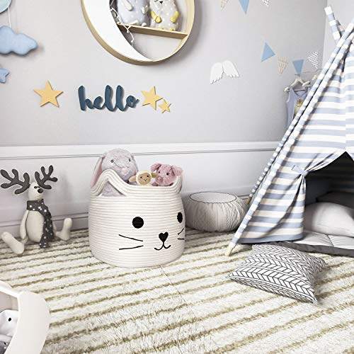HiChen Large Woven Cotton Rope Storage Basket, Laundry Basket Organizer for Towels, Blanket, Toys, Clothes, Gifts | Pet Gift Basket for Cat, Dog - 15.7" LÃ11.8" H by 