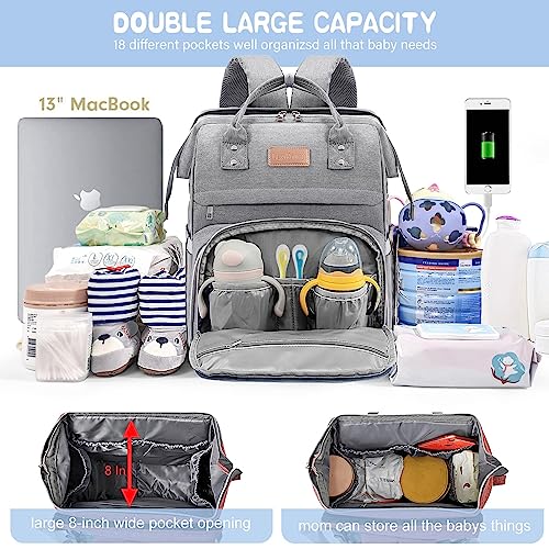 Diaper Bag Backpack, Large Capacity Multifunction Diaper Backpack with Changing Pad for Boy Girl, Travel Baby Bag for Moms Dads, Baby Registry Search Shower Gifts Waterproof and Stylish Gray by Quanzhou Wokuai Luggage Co., Ltd