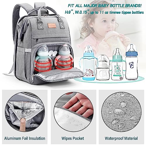 Diaper Bag Backpack, Large Capacity Multifunction Diaper Backpack with Changing Pad for Boy Girl, Travel Baby Bag for Moms Dads, Baby Registry Search Shower Gifts Waterproof and Stylish Gray by Quanzhou Wokuai Luggage Co., Ltd