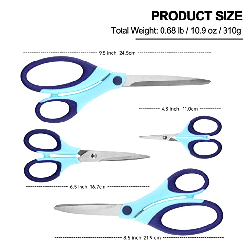 Craft Scissors Set of 4 Pack , All Purpose Sharp Blade Shears Rubber Soft Grip Handle, Multipurpose Fabric Scissors Tool Great for Adults, Office, Sewing, School and Home Supplies, Blue by SCAIKTIG