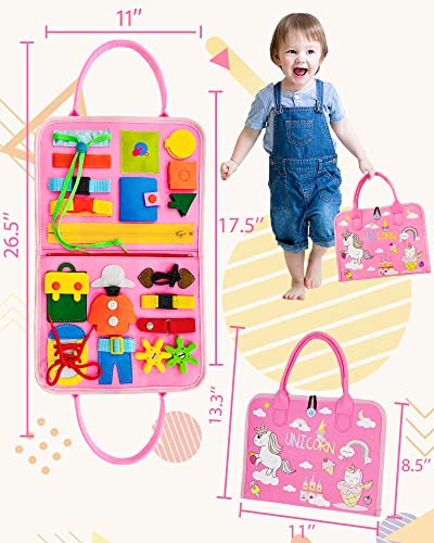 Exorany Busy Board Montessori Toys for 1 2 3 4 Year Old Girls & Boys Gifts, Sensory Toys for Toddlers 1-3, Autism Educational Travel Toys, Preschool Activities for Learning Fine Motor Skills (Pink) from Exorany