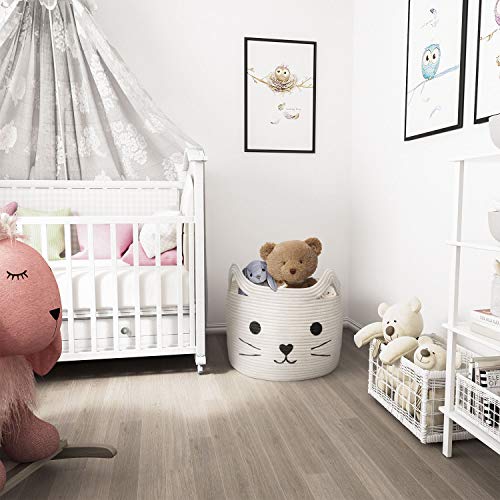 HiChen Large Woven Cotton Rope Storage Basket, Laundry Basket Organizer for Towels, Blanket, Toys, Clothes, Gifts | Pet Gift Basket for Cat, Dog - 15.7" LÃ11.8" H by 