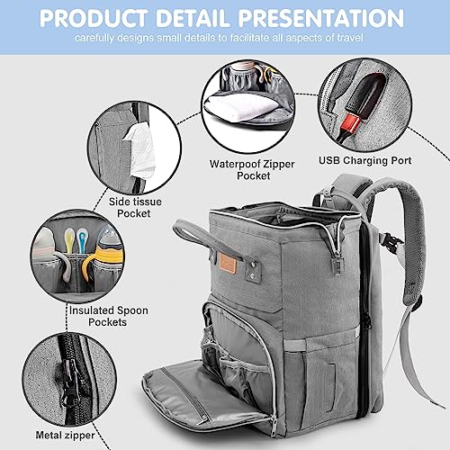 Diaper Bag Backpack, Large Capacity Multifunction Diaper Backpack with Changing Pad for Boy Girl, Travel Baby Bag for Moms Dads, Baby Registry Search Shower Gifts Waterproof and Stylish Gray by Quanzhou Wokuai Luggage Co., Ltd