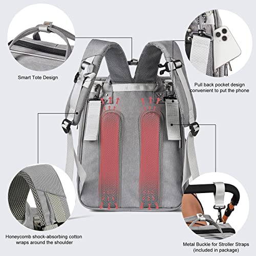 Diaper Bag Backpack, Large Capacity Multifunction Diaper Backpack with Changing Pad for Boy Girl, Travel Baby Bag for Moms Dads, Baby Registry Search Shower Gifts Waterproof and Stylish Gray by Quanzhou Wokuai Luggage Co., Ltd