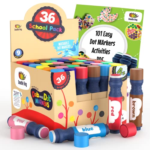 Incredible Value Dot Markers Class Pack in 36 Pack, School and Class Supplies of Dabbers, Daubers, Washable Art Markers in Bulk with Free PDF 101 Dot Markers Activities by Doodle Hog LLC