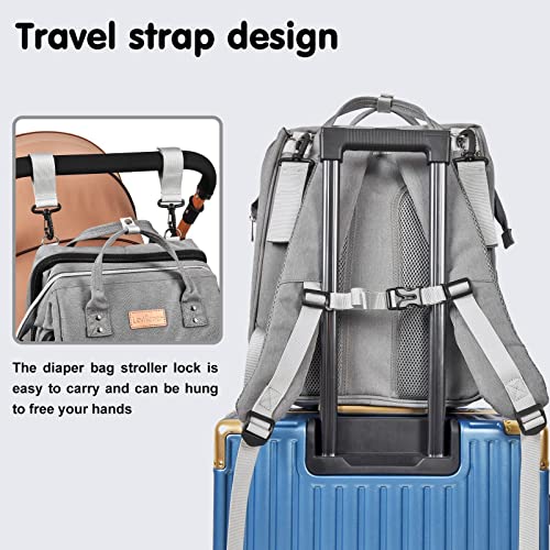Diaper Bag Backpack, Large Capacity Multifunction Diaper Backpack with Changing Pad for Boy Girl, Travel Baby Bag for Moms Dads, Baby Registry Search Shower Gifts Waterproof and Stylish Gray by Quanzhou Wokuai Luggage Co., Ltd