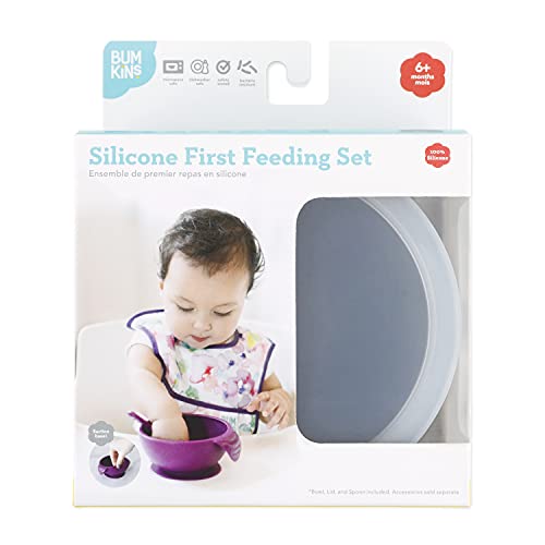 Bumkins Suction Silicone Baby Feeding Set, Bowl, Lid, Spoon, BPA-Free, First Feeding, Baby Led Weaning - Marbled by Bumkins