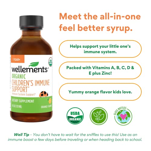 Wellements Organic Children's Immune Support Syrup, Orange Flavor, 4 Fl Oz, Free from Dyes, Parabens, and unecessary Preservatives from Wellements