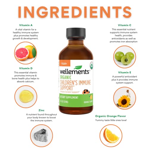 Wellements Organic Children's Immune Support Syrup, Orange Flavor, 4 Fl Oz, Free from Dyes, Parabens, and unecessary Preservatives from Wellements