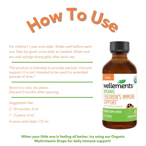 Wellements Organic Children's Immune Support Syrup, Orange Flavor, 4 Fl Oz, Free from Dyes, Parabens, and unecessary Preservatives from Wellements