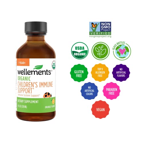 Wellements Organic Children's Immune Support Syrup, Orange Flavor, 4 Fl Oz, Free from Dyes, Parabens, and unecessary Preservatives from Wellements