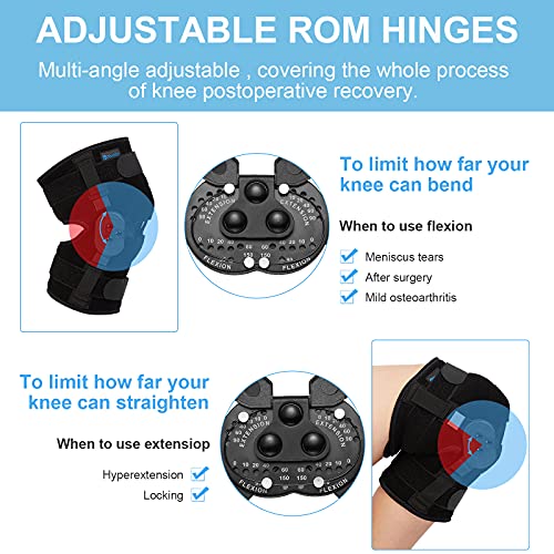 Nvorliy ROM Metal Hinged Knee Brace, Adjustable Open Patella Pad, Medical Knee Immobilizer for ACL, Post Op, Tendon, Orthopedic Rehab and Meniscus Injuries, Fit Right & Left Leg, Women & Men by Nvorliy