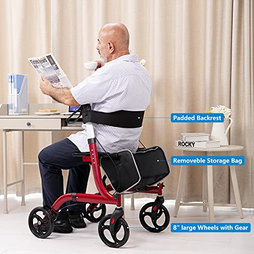 Healconnex Rollator Walkers for Seniors-Folding Rollator Walker with Seat and Four 8-inch Wheels-Medical Rollator Walker with Comfort Handles and Thick Backrest-Lightweight Aluminium Frame and Basket by Healconnex