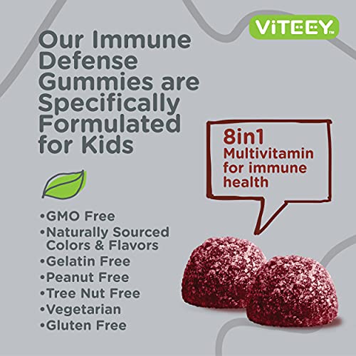 [120 Count] 8 in 1 Immune Heath Support Multivitamin Gummies & Probiotics Formulated for Kids - Vitamin C, D3, B12, B6, Zinc, Elderberry, Selenium - Dietary Supplement, Berry Flavored Chewable Gummy by Viteey