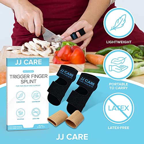 JJ CARE Trigger Finger Splint with Finger Sleeves [Pack of 2] Adjustable Finger Support, Brace, Stabilizer and Straightening | Support Arthritis Knuckle Immobilization | Fits Thumb, Index, Middle, Ring and Pinky Finger by JJ CARE