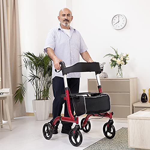 Healconnex Rollator Walkers for Seniors-Folding Rollator Walker with Seat and Four 8-inch Wheels-Medical Rollator Walker with Comfort Handles and Thick Backrest-Lightweight Aluminium Frame and Basket by Healconnex
