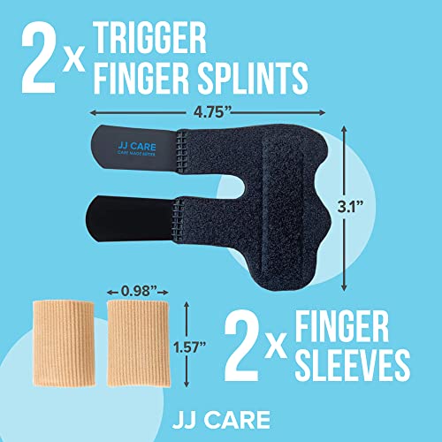 JJ CARE Trigger Finger Splint with Finger Sleeves [Pack of 2] Adjustable Finger Support, Brace, Stabilizer and Straightening | Support Arthritis Knuckle Immobilization | Fits Thumb, Index, Middle, Ring and Pinky Finger by JJ CARE