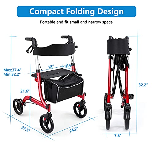 Healconnex Rollator Walkers for Seniors-Folding Rollator Walker with Seat and Four 8-inch Wheels-Medical Rollator Walker with Comfort Handles and Thick Backrest-Lightweight Aluminium Frame and Basket by Healconnex