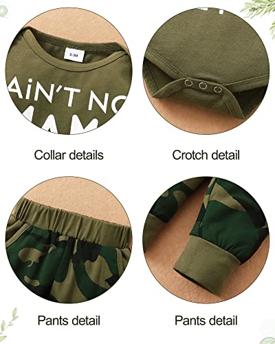 Baby Boy Clothes Newborn Boy Outfits, Infant Letter Print Romper+Long Pants+Hat 3PC Clothing Set(6M,Army Green) by 