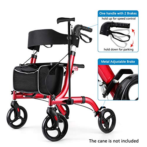 Healconnex Rollator Walkers for Seniors-Folding Rollator Walker with Seat and Four 8-inch Wheels-Medical Rollator Walker with Comfort Handles and Thick Backrest-Lightweight Aluminium Frame and Basket by Healconnex