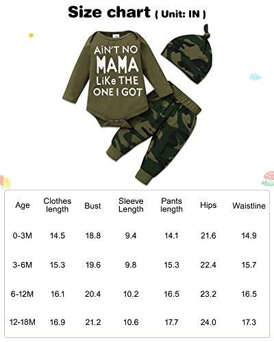 Baby Boy Clothes Newborn Boy Outfits, Infant Letter Print Romper+Long Pants+Hat 3PC Clothing Set(6M,Army Green) by 