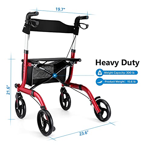 Healconnex Rollator Walkers for Seniors-Folding Rollator Walker with Seat and Four 8-inch Wheels-Medical Rollator Walker with Comfort Handles and Thick Backrest-Lightweight Aluminium Frame and Basket by Healconnex