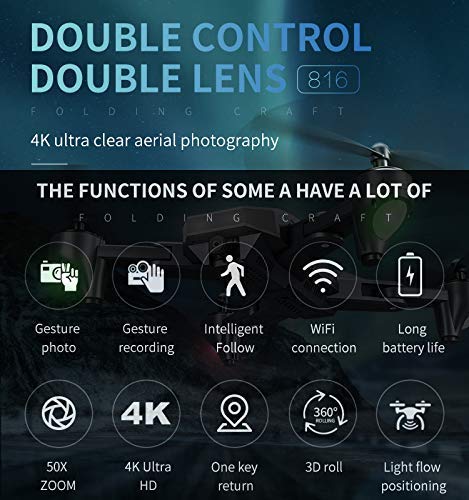 VISUO XS816 4k Drone with Camera Live Video, Teeggi WiFi FPV RC Quadcopter with 4k Camera Foldable Drone for Beginners - Altitude Hold Headless Mode One Key Off/Landing APP Control Long Flight Time from Teeggi