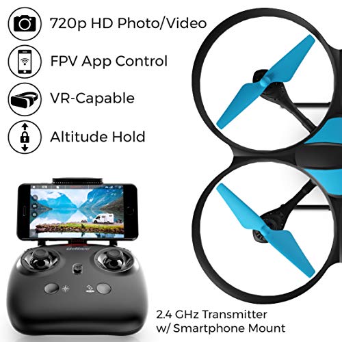 Force1 U49WF FPV Drone with Camera for Adults - VR Headset Compatible WiFi Quadcopter RTF Remote Control Flying Drone with 720p HD Drone Camera, Altitude Hold, Headless Mode, and 2 Drone Batteries by Force1