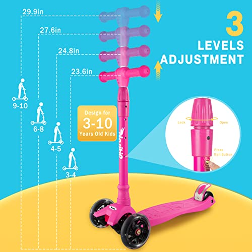 Scooters for Kids Age 3-5, Kick Scooter for Boys Girls Toddlers, 4 Adjustable Height, AEBC-9 Bearing, 3 Light Up Wheels, Outdoor Activities for Children from 3 to 12 Years Old, Pink from Nasitip
