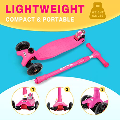 Scooters for Kids Age 3-5, Kick Scooter for Boys Girls Toddlers, 4 Adjustable Height, AEBC-9 Bearing, 3 Light Up Wheels, Outdoor Activities for Children from 3 to 12 Years Old, Pink from Nasitip