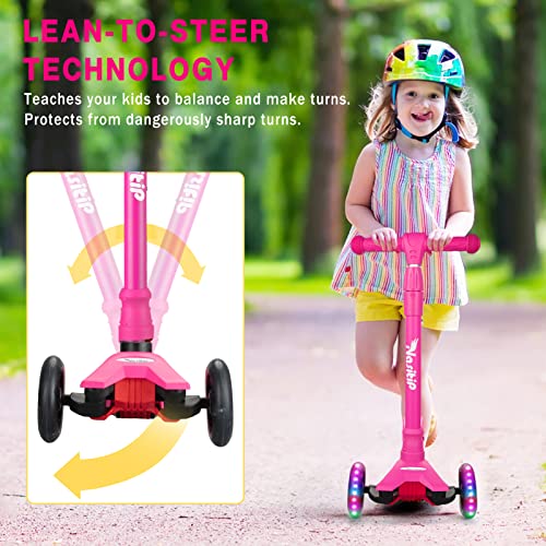 Scooters for Kids Age 3-5, Kick Scooter for Boys Girls Toddlers, 4 Adjustable Height, AEBC-9 Bearing, 3 Light Up Wheels, Outdoor Activities for Children from 3 to 12 Years Old, Pink from Nasitip