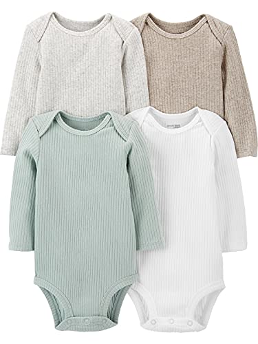 Simple Joys by Carter's Baby 4-Pack Soft Thermal Long Sleeve Bodysuits, Neutral Heathers/Mint/Sand/White, 6-9 Months from Carter's Simple Joys - Private Label