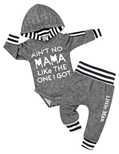 Newborn Baby Boy Clothes Letter Print Hoodies+Little Man Stripe Long Pants 2PCS Outfits Set 0-3 Months by 