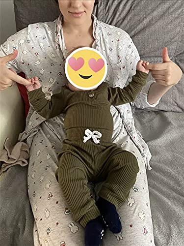 Newborn Baby Boy Girl Clothes Ribbed Cotton Long Sleeve Romper and Pants Outfits Set (Newborn) Army Green from 
