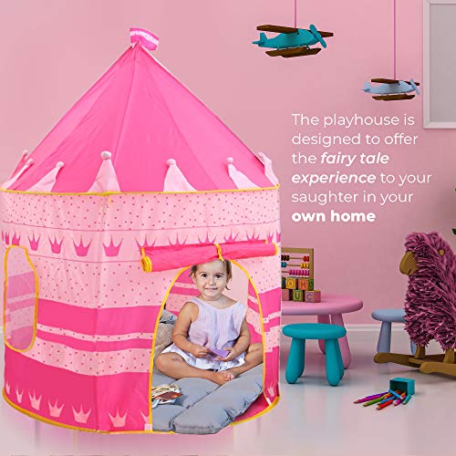 Princess Castle Play Tent for Kids, Princess Castle Dollhouse That conveniently Folds in to a Carrying Case, Perfect Foldable Pop Up Pink Childrens Play Tent/House Toy for Indoor & Outdoor Use from WeeCosy