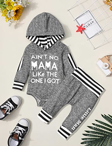 Newborn Baby Boy Clothes Letter Print Hoodies+Little Man Stripe Long Pants 2PCS Outfits Set 0-3 Months by 