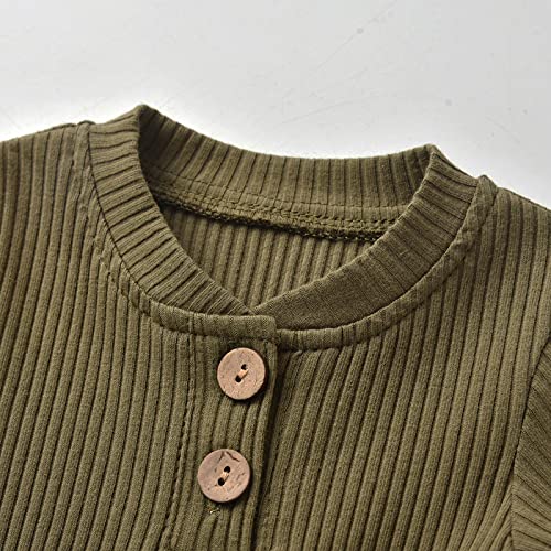 Newborn Baby Boy Girl Clothes Ribbed Cotton Long Sleeve Romper and Pants Outfits Set (Newborn) Army Green from 