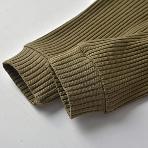 Newborn Baby Boy Girl Clothes Ribbed Cotton Long Sleeve Romper and Pants Outfits Set (Newborn) Army Green from 