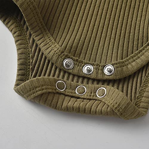 Newborn Baby Boy Girl Clothes Ribbed Cotton Long Sleeve Romper and Pants Outfits Set (Newborn) Army Green from 