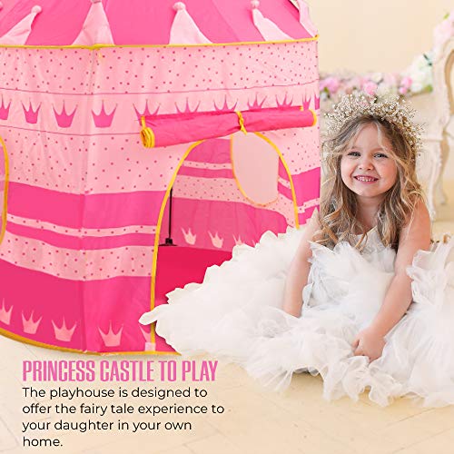 Princess Castle Play Tent for Kids, Princess Castle Dollhouse That conveniently Folds in to a Carrying Case, Perfect Foldable Pop Up Pink Childrens Play Tent/House Toy for Indoor & Outdoor Use from WeeCosy