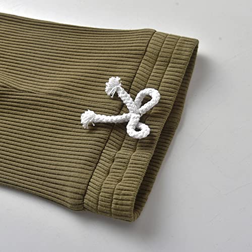 Newborn Baby Boy Girl Clothes Ribbed Cotton Long Sleeve Romper and Pants Outfits Set (Newborn) Army Green from 