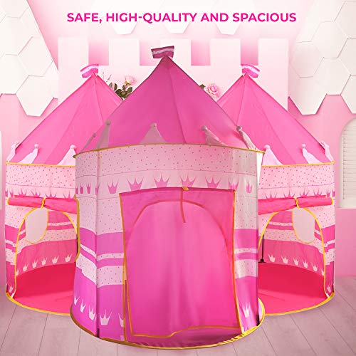 Princess Castle Play Tent for Kids, Princess Castle Dollhouse That conveniently Folds in to a Carrying Case, Perfect Foldable Pop Up Pink Childrens Play Tent/House Toy for Indoor & Outdoor Use from WeeCosy