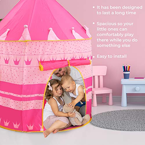 Princess Castle Play Tent for Kids, Princess Castle Dollhouse That conveniently Folds in to a Carrying Case, Perfect Foldable Pop Up Pink Childrens Play Tent/House Toy for Indoor & Outdoor Use from WeeCosy