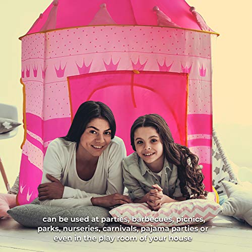 Princess Castle Play Tent for Kids, Princess Castle Dollhouse That conveniently Folds in to a Carrying Case, Perfect Foldable Pop Up Pink Childrens Play Tent/House Toy for Indoor & Outdoor Use from WeeCosy