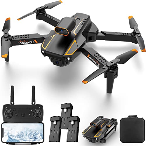 SONGLINLXS S91 3-Side Obstacle Sensing Drone with Adult 1080P Camera, WiFi HD FPV Camera RC Quadcopter, Toy Gift for Beginners Kids, 3 Batteries and Carrying Bag, 1 Button Takeoff/Land, 3D Flip, Black from SONGLINLXS