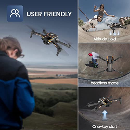 SONGLINLXS S91 3-Side Obstacle Sensing Drone with Adult 1080P Camera, WiFi HD FPV Camera RC Quadcopter, Toy Gift for Beginners Kids, 3 Batteries and Carrying Bag, 1 Button Takeoff/Land, 3D Flip, Black from SONGLINLXS