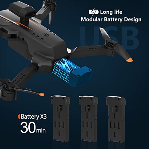 SONGLINLXS S91 3-Side Obstacle Sensing Drone with Adult 1080P Camera, WiFi HD FPV Camera RC Quadcopter, Toy Gift for Beginners Kids, 3 Batteries and Carrying Bag, 1 Button Takeoff/Land, 3D Flip, Black from SONGLINLXS