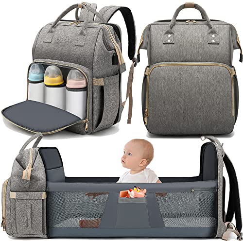 Gray Diaper Bag Backpack - Large Travel Diaper Bags for Baby Girl & Boy - Portable Changing Pad, Stroller Straps, Insulated Pockets - Waterproof - Baby Shower Gifts - 16.5x9.4x14", 30L Capacity by 